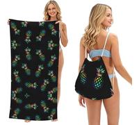 SATUSA Pineapple Print 2-In-1 Foldable Beach Towel Backpack â€“ Camping, Yoga And Travel,Bath Towel With Built-In Storage, Convertible Beach Mat & Carry Bag