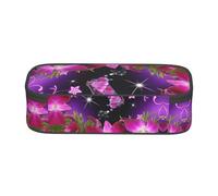 SATUSA Pink Flower and Butterfly Print High-Capacity Layered Pencil Case - Versatile, Durable, and Compact Oxford Fabric Stationery Bag