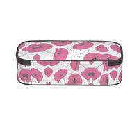 SATUSA Pink Flower Print High-Capacity Layered Pencil Case - Versatile, Durable, and Compact Oxford Fabric Stationery Bag