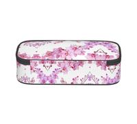 SATUSA Pink Flowers and Butterfly Print High-Capacity Layered Pencil Case - Versatile, Durable, and Compact Oxford Fabric Stationery Bag