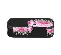 SATUSA Pink Flowers Print High-Capacity Layered Pencil Case - Versatile, Durable, and Compact Oxford Fabric Stationery Bag
