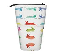 SATUSA Rainbow Rabbit Print Pencil Case,Telescopic Pen Pouch,Portable Pencil Holder,Storage Cosmetic Bag