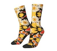 SATUSA Red Carp Fish And Lotus Print 3d Novelty Socks Unisex Socks Deluxe Personality Short Socks 40-42cm