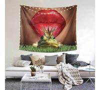 SATUSA Red Lips Getting Ready To Kiss A Frog Print Tapestry, Living Room And Bedroom Decoration Tapestry,Suitable For Wall Decoration,Art Tapestry Dorm Decor Picnic Mat(60x51 Inches)