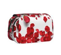 SATUSA Red Rose Petals Print Pencil Case Large Capacity Pen Pouch Pencil Bag with 2 Compartments Pen Holder Organizer Stationery Bag