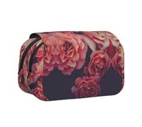 SATUSA Rose Print Pencil Case Large Capacity Pen Pouch Pencil Bag with 2 Compartments Pen Holder Organizer Stationery Bag