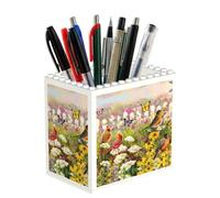 SATUSA Sparrow Birds Sing Print Building Block Texture Pen Holder - Pencil Holder for Desk Pen Organizer,Aesthetic Desk Accessories for Women(1pcs)