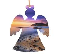SATUSA Sun Rise On The Beach Print Personalised Wooden 1st Xmas Tree Decoration Hanging Ornament Keepsake Gifts Decorations,Christmas Atmosphere Pendant(6pcs)