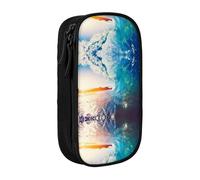 SATUSA Sunset Sea Surfing Seascape Print Pencil Case Coin Key Card Bag Purse Large Pen Pouch for Kids Boys School Office