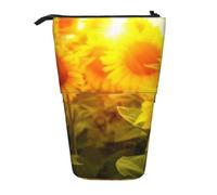 SATUSA Sunshine Sunflower Field Print Pencil Case,Telescopic Pen Pouch,Portable Pencil Holder,Storage Cosmetic Bag