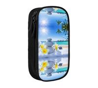 SATUSA Tropical Flower and Zen Stone Print Pencil Case Coin Key Card Bag Purse Large Pen Pouch for Kids Boys School Office