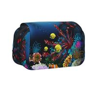 SATUSA Underwater Dolphins Coral Fish Print Pencil Case Large Capacity Pen Pouch Pencil Bag with 2 Compartments Pen Holder Organizer Stationery Bag