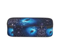 SATUSA Underwater Sea Lion Print High-Capacity Layered Pencil Case - Versatile, Durable, and Compact Oxford Fabric Stationery Bag