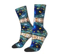 SATUSA Underwater World Blue Marine Life Print 3d Novelty Socks Unisex Socks Deluxe Personality Short Socks 40-42cm