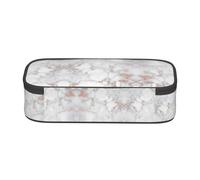 SATUSA White Marble Rose Gold Print High-Capacity Layered Pencil Case - Versatile, Durable, and Compact Oxford Fabric Stationery Bag