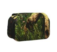 SATUSA Wood and Fish Print Pencil Case Large Capacity Pen Pouch Pencil Bag with 2 Compartments Pen Holder Organizer Stationery Bag