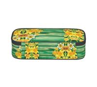 SATUSA Yellow Daffodils Flowers Print High-Capacity Layered Pencil Case - Versatile, Durable, and Compact Oxford Fabric Stationery Bag