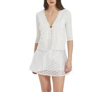 Satuun Women's Cropped V-Neck Knit Cardigan Half Sleeve Button Front Soft Solid Color Shrug for Spring Summer Autumn White XL