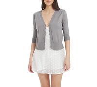 Satuun Women's Cropped V-Neck Knit Cardigan Half Sleeve Button Front Soft Solid Color Shrug for Spring Summer Autumn (UK, Alpha, XL, Regular, Regular, Grey)