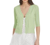 Satuun Women's Cropped V-Neck Knit Cardigan Half Sleeve Button Front Soft Solid Color Shrug for Spring Summer Autumn Light Green XL