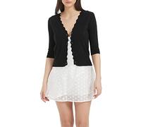 Satuun Women's Cropped V-Neck Knit Cardigan Half Sleeve Button Front Soft Solid Color Shrug for Spring Summer Autumn (UK, Alpha, M, Regular, Regular, Black)