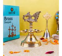 SATVIK 1 Pc Brass Panchmukhi Peacock Kerala Samai Puja Diya Kutthu Vilakku Oil Lamp Pooja 1 Step Diya Engraved Design Deepak Indian Diwali Pooja Home Mandir Office Decor Housewarming Return Gift Items