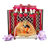 Satvik 1 Pc Laduu Gopal Phool Bangla Pujan Mandir Flower Backdrop Stand Singhasan Asan Lord Krishna Kishan Thakurji God Sculpture Murti Idol Statue Diwali Floral Stand (PINK)