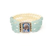 SATVIK 1 Pc Stunning Premium Pearl & Beads Bracelet with Jai Guruji Swaroop - Handmade Sky Blue Crystal Beads Bracelet for Positive Vibes & Blessings - Perfect for Return Gifts & Satsang