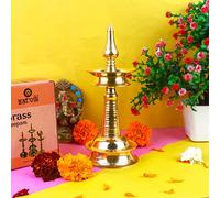 SATVIK 10 Inch 1 Step Standing Brass Metal Kerala Samai Diwali Deepak for Puja Traditional Panchmahal Pooja Deepam Diya Oil Lamp Kutthu Vilakku Dia Deepawali Indian Housewarming Return Gift Items