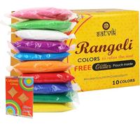 SATVIK 10 Shades of Rangoli Colors More Quantity Easy to Store Glitter Rangoli Colours Pouch (No GULAL) Festival/Festive Multi Colors Powder Art Crafts Painting, Diwali Housewarming