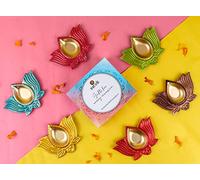 SATVIK 12Pc Multicolor Lotus Shape Diya Floral Metal Dia Festive Diwali Pooja Pujan Candle Tea Light Holder Flower Petal Oil Lamp Home Mandir Office Decoration Table Diya Housewarming Return Gift Item