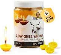SATVIK 150 Pc Pure Cow Ghee Wicks for Puja (Upto 30 Mins) Pooja Home and Mandir. Nitya Pujan Readymade Ghee Diya Jyot Pujan Indian Housewarming Return Gift Items Accessories. Diwali Cotton Wicks