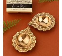 Satvik 2 Pc Brass Kuber Diya Engraved Floral Design Pooja Diwali Home Mandir Decor Oil lamp Kutthu Vilakku Nilakku Lakshmi Pujan Deepak Deepam Tea Light Holder Dia Indian Housewarming Return Gift Item