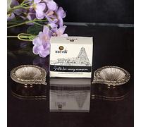 Satvik 2 Pc Brass Laxmi Diya Engraved Floral Design Pooja Diwali Home Mandir Decor Oil lamp Kutthu Vilakku Nilakku Lakshmi Pujan Deepak Deepam Tea Light Holder Dia Indian Housewarming Return Gift Item