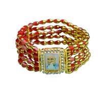 SATVIK 2 Pc Jai Guru Ji Maharaj Handmade Red Beads Bracelet for Men & Women | Guruji Swaroop Wrist Band | Positive Vibes & Blessings | Satsang Return Gift