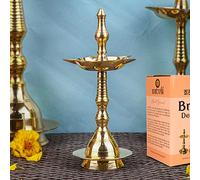 SATVIK 2Pc Set Standing Brass Metal Kerala Samai 6.5 Inch Diwali Deepak Puja Traditional Kerala Diya Panchmahal Pooja Deepam Oil Lamp Kutthu Vilakku Dia Deepawali Indian Housewarming Gift Items Bulk
