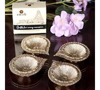 Satvik 4 Pc Brass Laxmi Diya Engraved Floral Design Pooja Diwali Home Mandir Decor Oil lamp Kutthu Vilakku Nilakku Lakshmi Pujan Deepak Deepam Tea Light Holder Dia Indian Housewarming Return Gift Item
