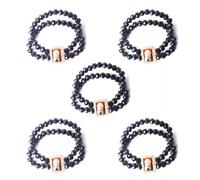 SATVIK 5 Pc Black Round Pearl Bracelet with Jai Guruji Swaroop - Handmade Beads Bracelet for Men & Women, Spiritual Gift, Positive Vibes, Jai Chhatarpur Guruji Blessing, Satsang, Bulk Return Gifts