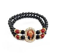SATVIK 5 Pc Black Round Pearl Jai Guruji Beads Bracelet Handmade Bracelets Jai Chhatarpur Guruji Blessing Positive Vibes Shukrana Satsang Jai Guru Ji Maharaj Wrist Band Bulk Return Gifts