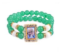 SATVIK 5 Pc Green Beaded Guru Ji Maharaj Handmade Bracelet for Men & Women - Square Beads with Guru Ji Swaroop | Positive Vibes, Blessings & Shukrana | Ideal for Satsang & Return Gifts