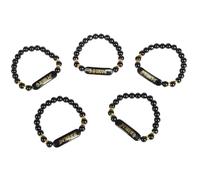 SATVIK 5 Pc Jai Black Oval Pearl Bracelet Guruji Beads Bracelet Handmade Bracelets Jai Chhatarpur Guruji Blessing Positive Vibes Shukrana Satsang Jai Guru Ji Maharaj Wrist Band Bulk Return Gifts,