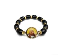 SATVIK 5 Pc Jai Guruji Black Oval Pearl Bracelet | Handmade Bracelets for Men & Women | Guruji Swaroop Centerpiece | Positive Vibes | Shukrana Satsang | Wristband Gift