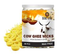 SATVIK 50 Pc Pure Cow Ghee Wicks for Pooja 30 Min Burning Time Home Mandir Nitya Pujan Readymade Ghee Jyot Jyoti Indian Housewarming Return Gift Items Puja Accessories Diwali Diya Cotton Wicks