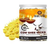 SATVIK 50 Pc Pure Cow Ghee Wicks for Pooja 60 Min Burning Time Home Mandir Nitya Pujan Readymade Ghee Jyot Jyoti Indian Housewarming Return Gift Items Puja Accessories Diwali Diya Cotton Wicks