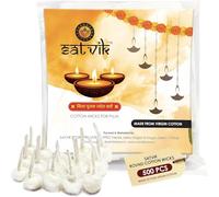 SATVIK 500 Pcs Handmade Pure Cotton Round Wicks for Pooja Jyot Batti | Ideal for Oil Lamps, Brass, Kuber & Clay Diya | Eco-Friendly, Hand-Rolled Cotton Wicks for Diwali, Deepawali & Daily Temple Use