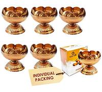 SATVIK 6 Pc Brass Diya (Big) for Diwali Decoration. Handmade Oil Lamp with Golden Engraved Made of Virgin Brass Metal. Diwali Diya Vilakku for Puja Pooja. Traditional Indian Deepawali Gift Items Bulk
