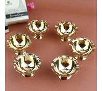 Satvik 6 Pc of Pure Brass Diya for Pooja Tibetan Buddhist Altar Supplies Oil Lamp Indian Puja Kutthu Vilakku Deepam Meditation Offering Butter Lamp Tea Light Holder Indian Housewarming Return Gifts
