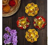 Satvik 6pc Set Amayra Designer Brass Diya in Lotus Shape Diya. Decorative Flower Diya Diwali Candle Tea Light Holder Stand Dia Oil Lamp Indoor Decoration Table Diya Housewarming Return Gift Items