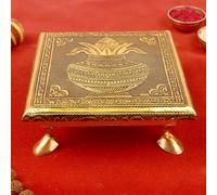 SATVIK 6x6 INCH Wooden Kalash Chowki with Meenakari Design - Traditional Pooja Chowki for Idols, Wedding, Festivals, Home Temple - Handcrafted Religious Decor for Worship, Ceremonies, and Gifting