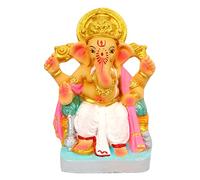 SATVIK 8 Inch Bhupati Eco Friendly Ganesha Idol | Ganpati Murti | Lalbaug Raja Pose | Hand-Painted with Non-Toxic Colors | Made with 100% Biodegradable Sadhu Matti Clay